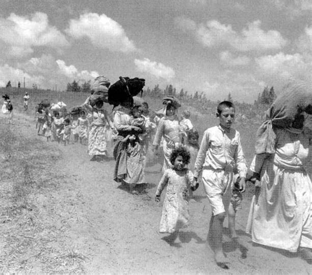 Palestinian women and children driven from their homes by Israeli forces, 1948.