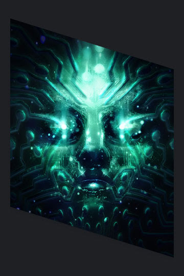 Key art for System Shock featuring a cybernetic portrait of SHODAN.