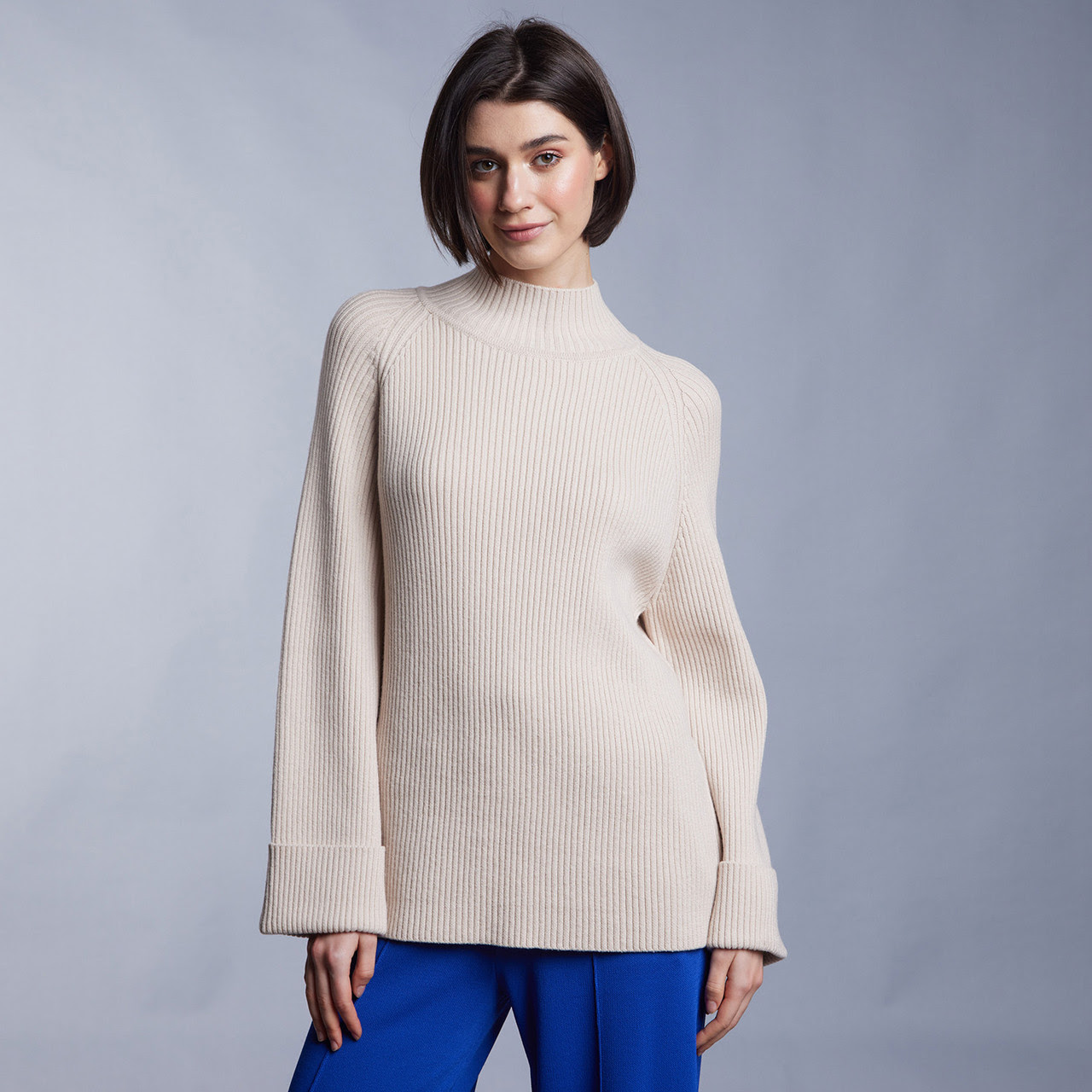 Image of Embrace Sweater Polo Neck Whitecap Grey & Dazzling Blue