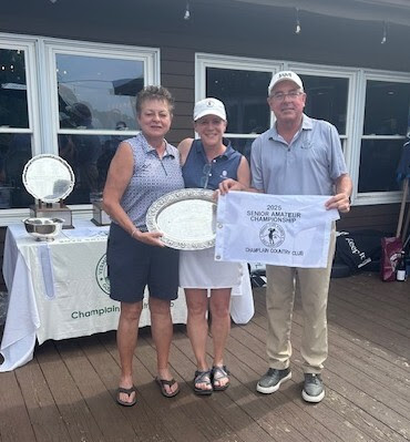 Senior Amateur Champion Andrea Brown, Tournament Chair Jen Steck, and Champlain Country Club Pro, Mike Swim