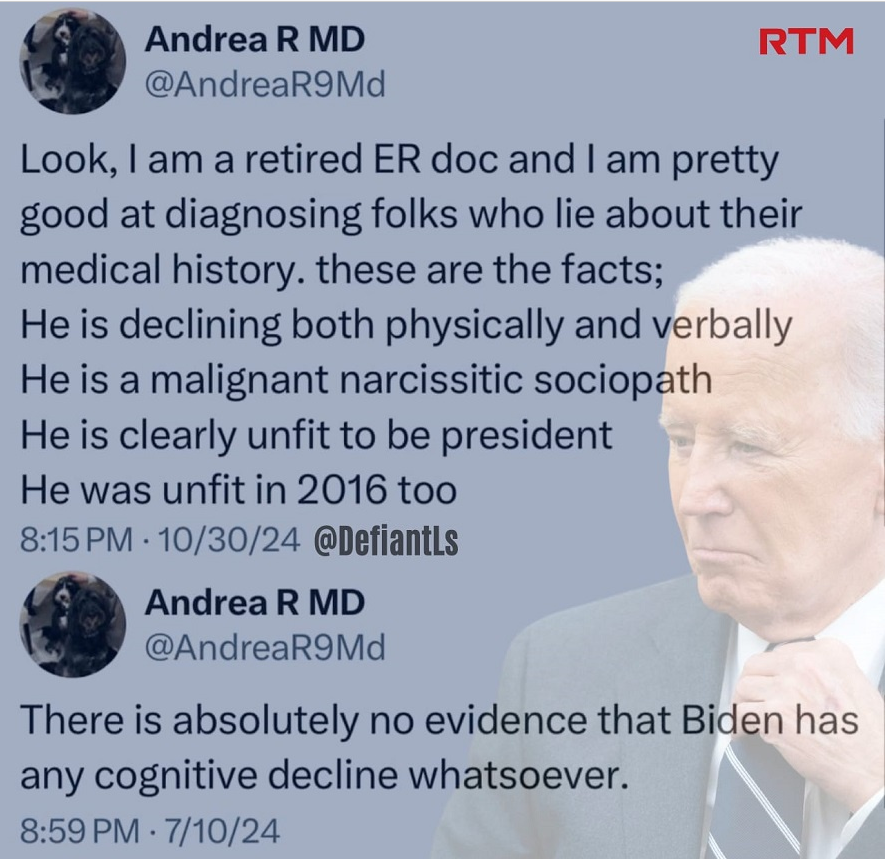 Hypocrite Dr. Andrea says Biden is sharp as a tack then says he is not.