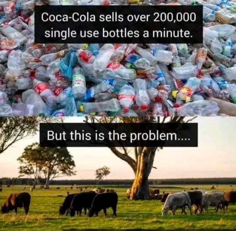 Meme showing how much better cows are for the environment.