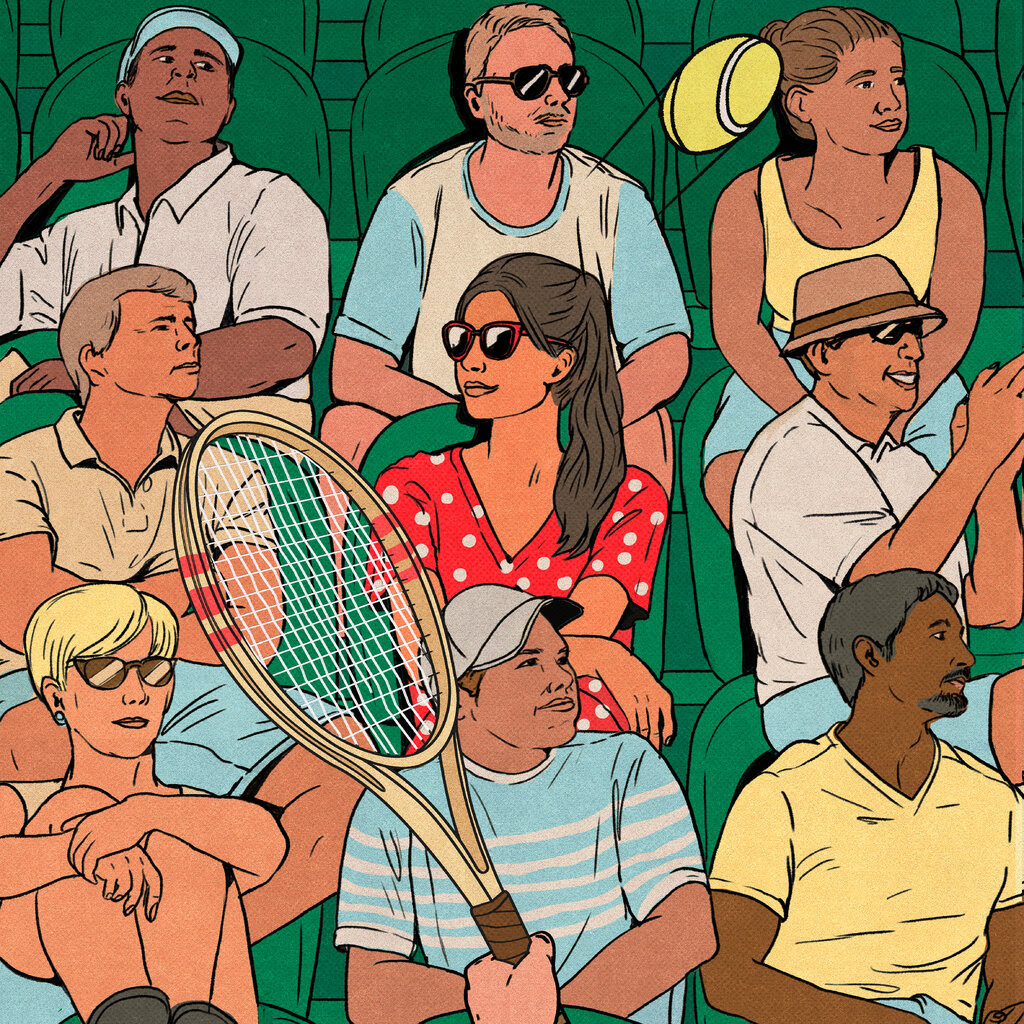 An illustration of people watching a tennis match.