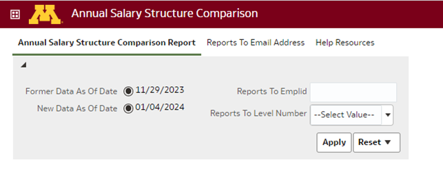 Screenshot of Annual Salary Structure Comparison search box
