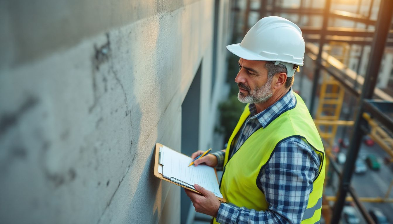 Un inspecteur en bâtiment examine une structure.