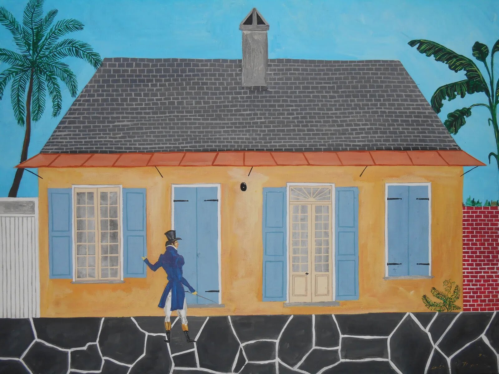 Andrew LaMar Hopkins' paiting of Jean-Louis Dolliole at his Creole cottage