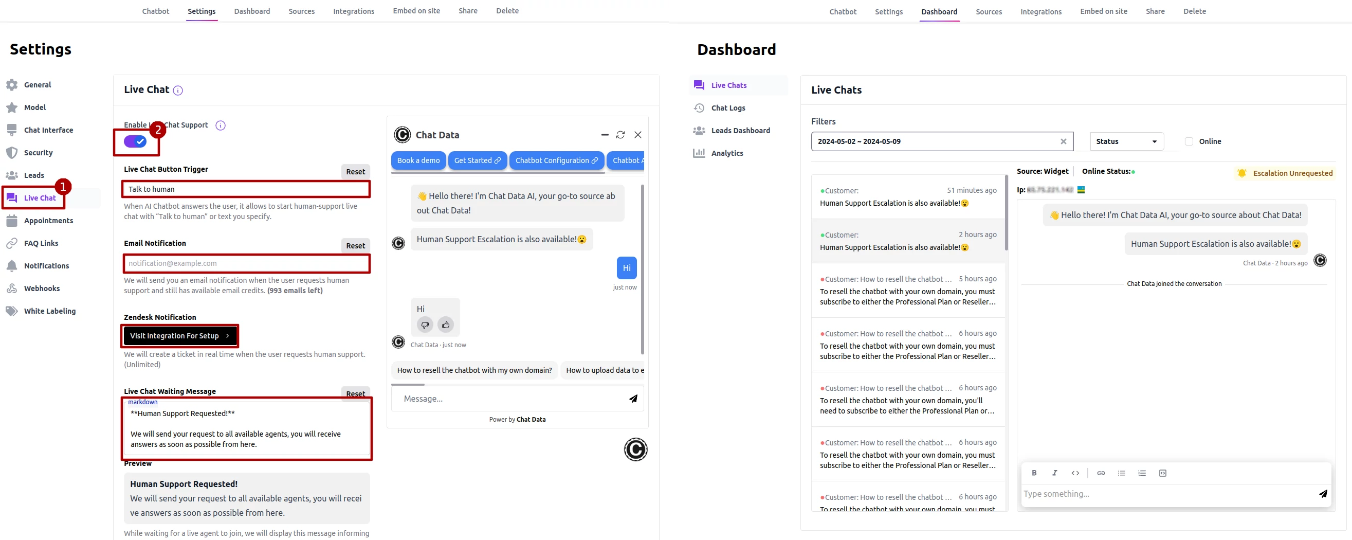 Chat Data Live Escalation