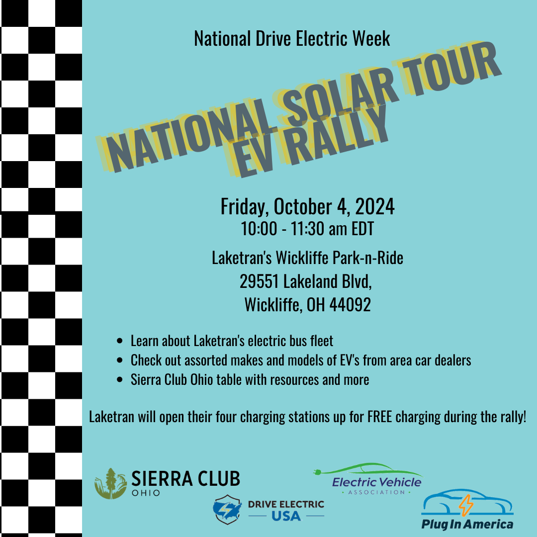 Pictured: Graphic for the National Solar Tour EV Rally with meeting information and dates