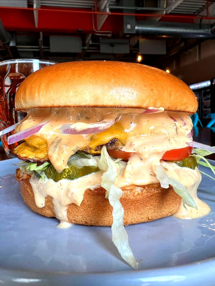 Picture of our Up & Down Burger taken from the front of the taproom.