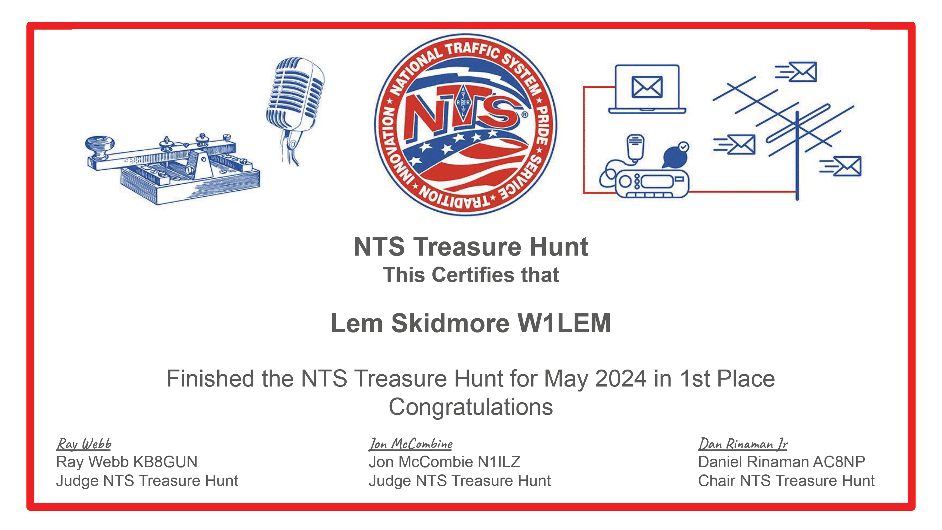 NTS Treasure Hunt Certificate 