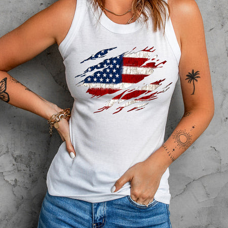 Full Size US Flag Graphic Round Neck Tank