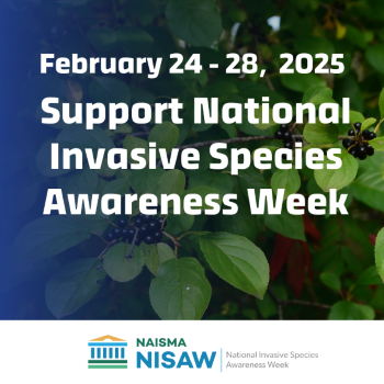 An infographic announcing "Feb. 24-28, 2025 Support National Invasive Species Awareness Week."