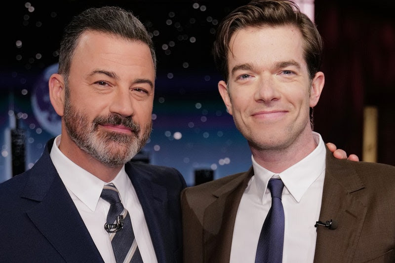 Image may contain: Jimmy Kimmel, John Mulaney, Blazer, Clothing, Coat, Jacket, Accessories, Formal Wear, Tie, and Suit