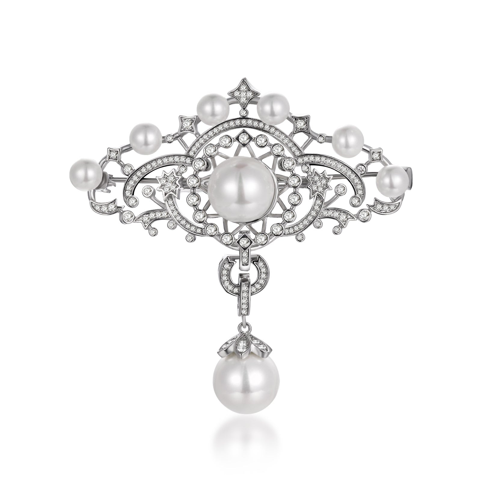 Image of Crystal and Pearl Fan Brooch