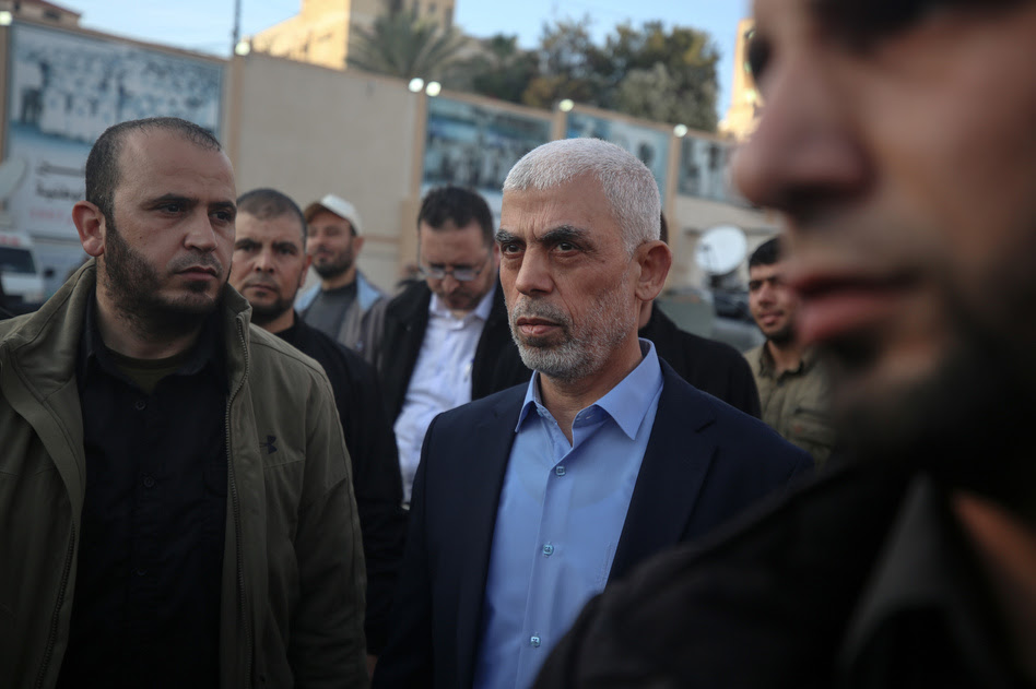 Yahya Sinwar, the leader of Hamas in Gaza, attends a demonstration held to mark Al-Quds (Jerusalem) Day, a commemorative day in support of the Palestinian people celebrated annually on the last Friday of the Muslim month of Ramadan, in Gaza City on April 14.