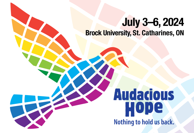 Audacious Hope logo: A rainbow colour dove