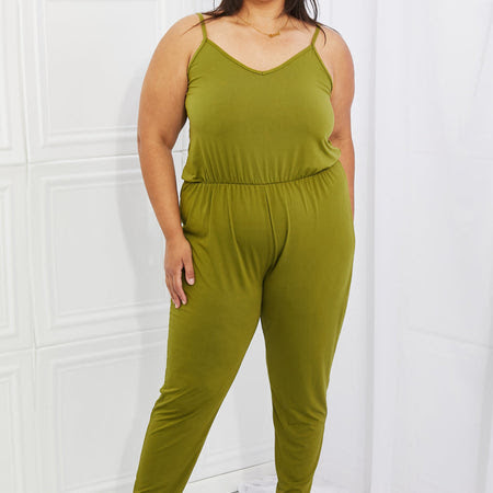 Capella Comfy Casual Full Size Solid Elastic Waistband Jumpsuit in Chartreuse