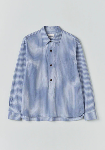 Half Placket Stripe Cotton Shirt