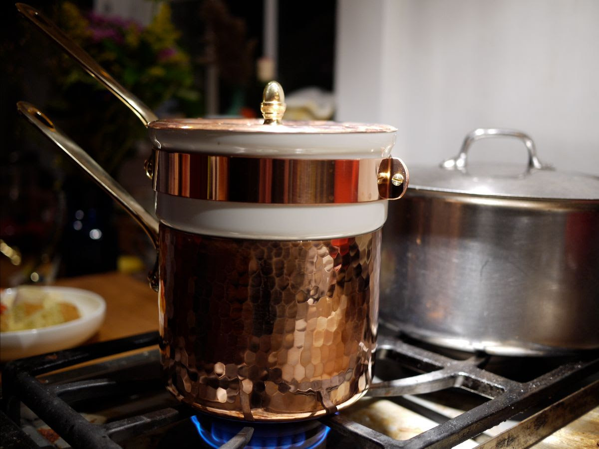 bain-marie or double boiler on the stove