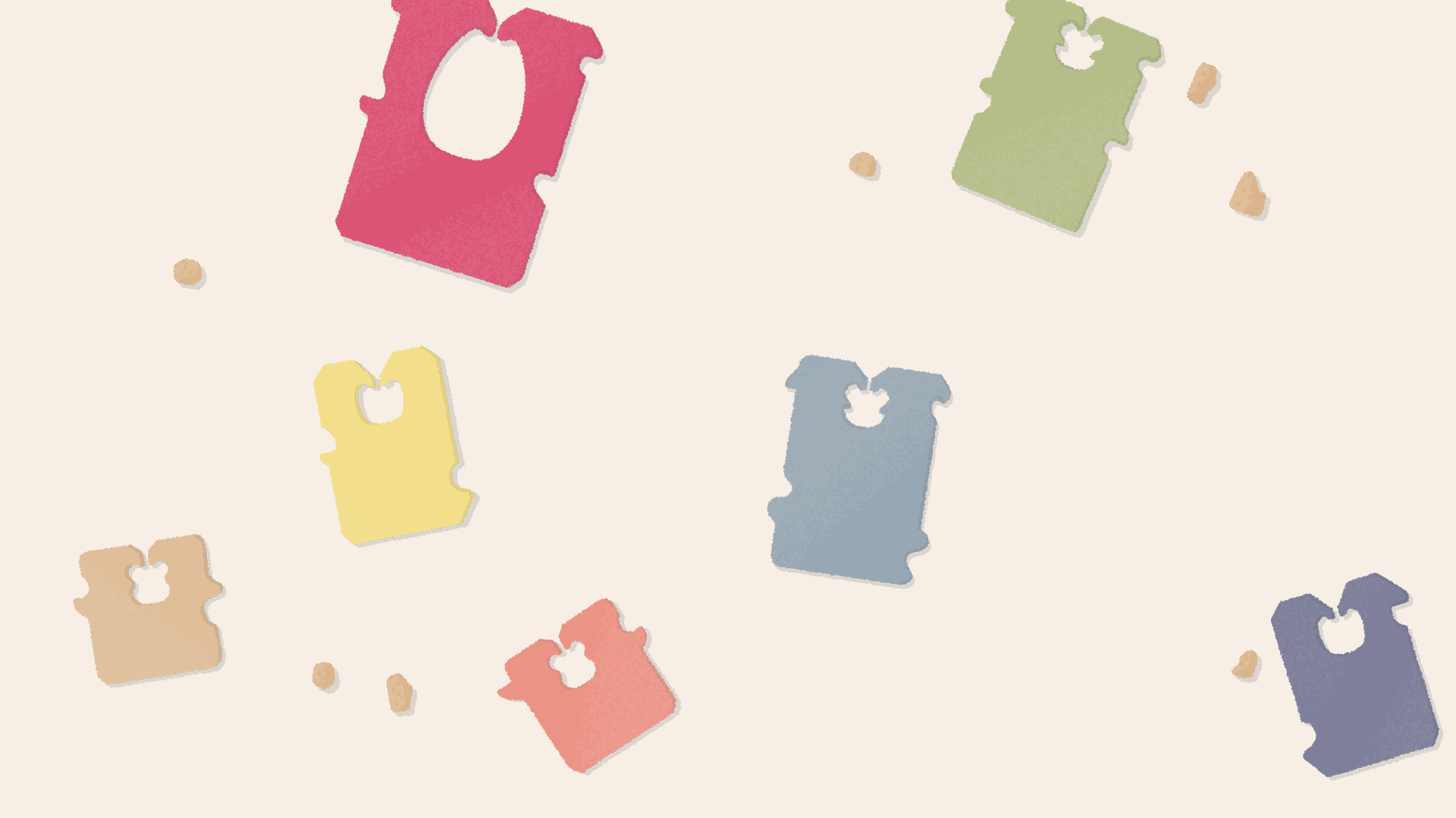 Etiquetas coloridas e migalhas de comida espalhadas por uma captura de tela de Um pouco à esquerda