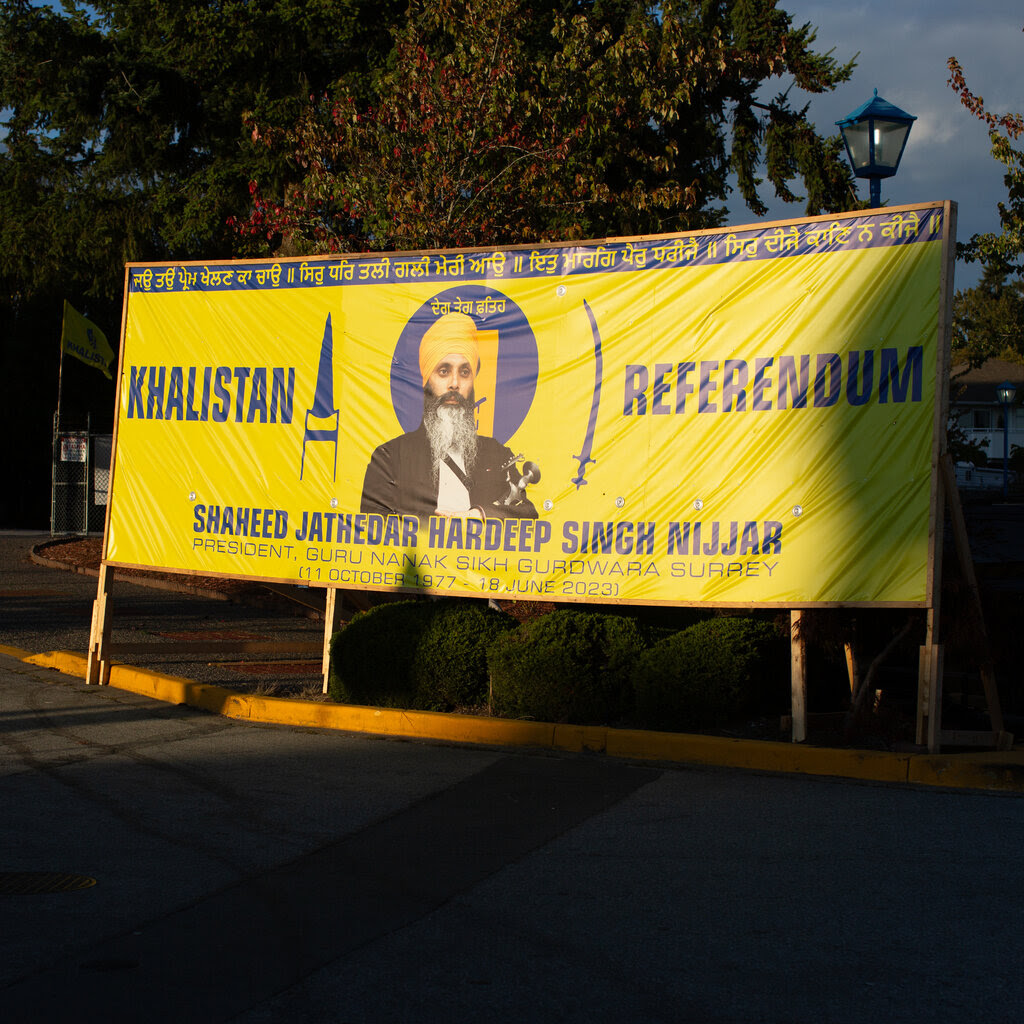 A yellow poster that says “Khalistan Referendum.”
