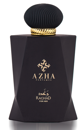 A black and gold perfume bottleDescription automatically generated