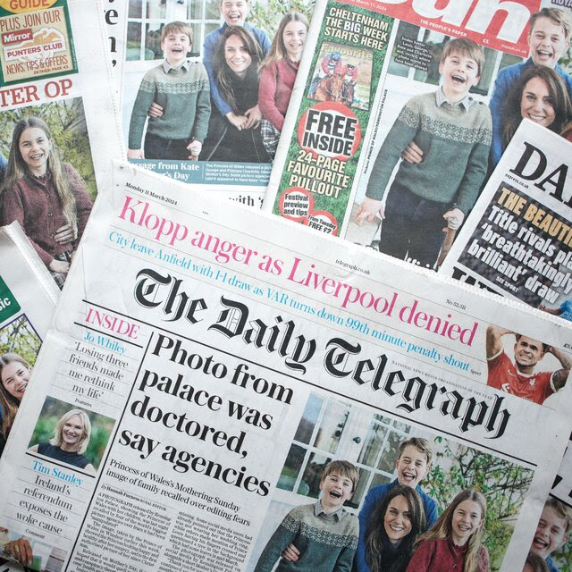 A photo of British newspaper front pages with stories about the image of the princess and her children.