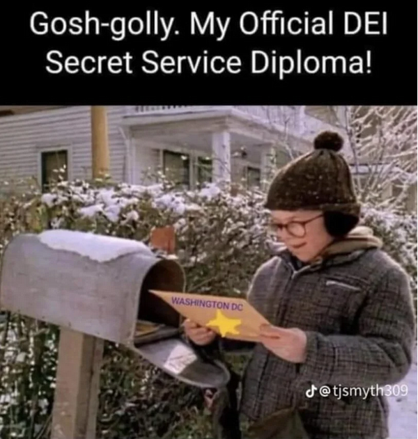 Meme showing child getting USSS credentials.