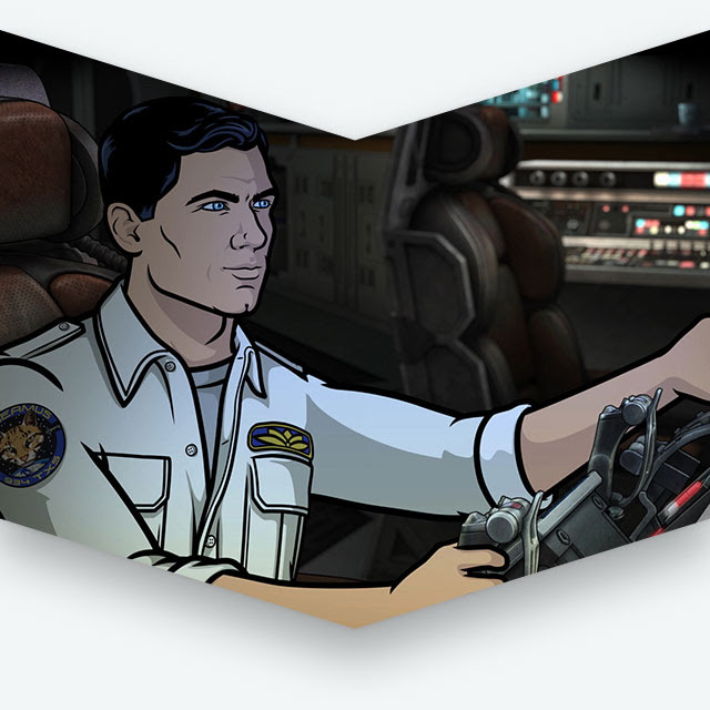 An image of super spy Sterling Archer at the controls of a vehicle as seen in the FX animated series Archer.