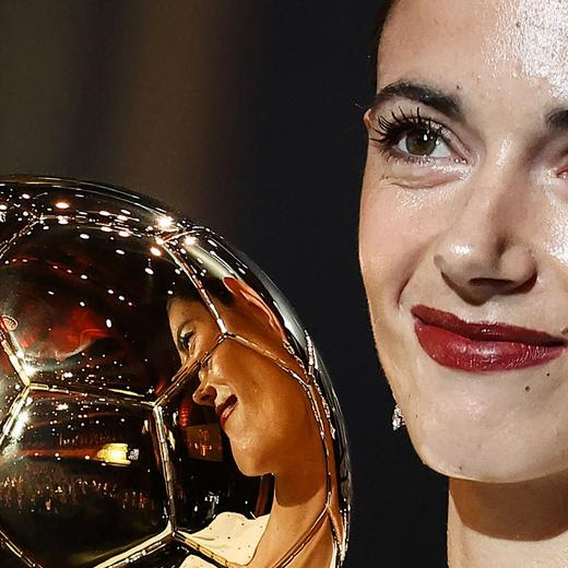 Barcelona's Spansih midfielder Aitana Bonmati receives the Woman Ballon d'Or award during the 2024 Ballon d'Or France Football award ceremony at the Theatre du Chatelet in Paris on October 28, 2024. (Photo by FRANCK FIFE / AFP)