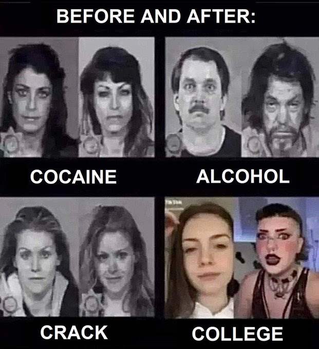 ZFunny meme showing that college is harmful.