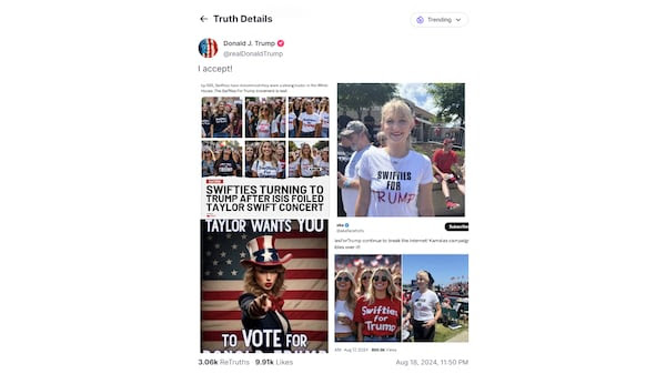 Donald Trump's post of AI-generated images of Taylor Swift and fans endorsing him on his Truth Social account