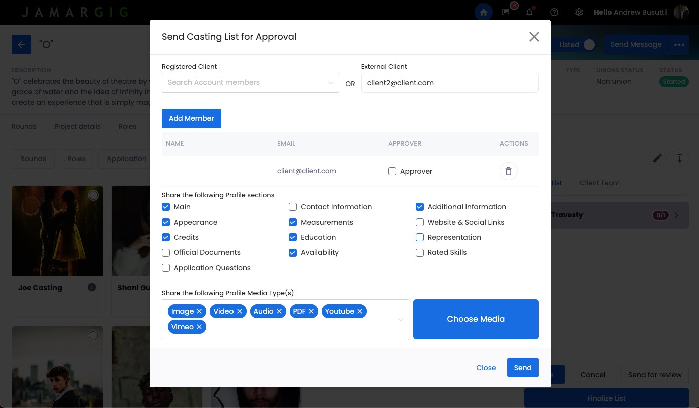 Cast list field and media selector