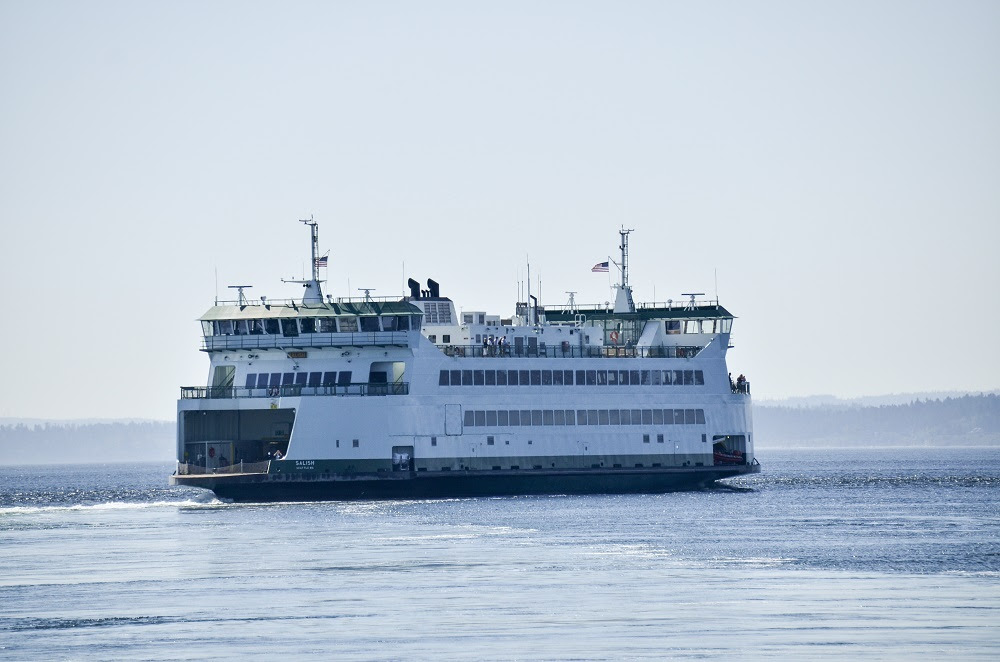 Ferry sailing in hazy conditions