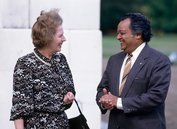 Mrs Thatcher with Shridath Ramphal in 1986