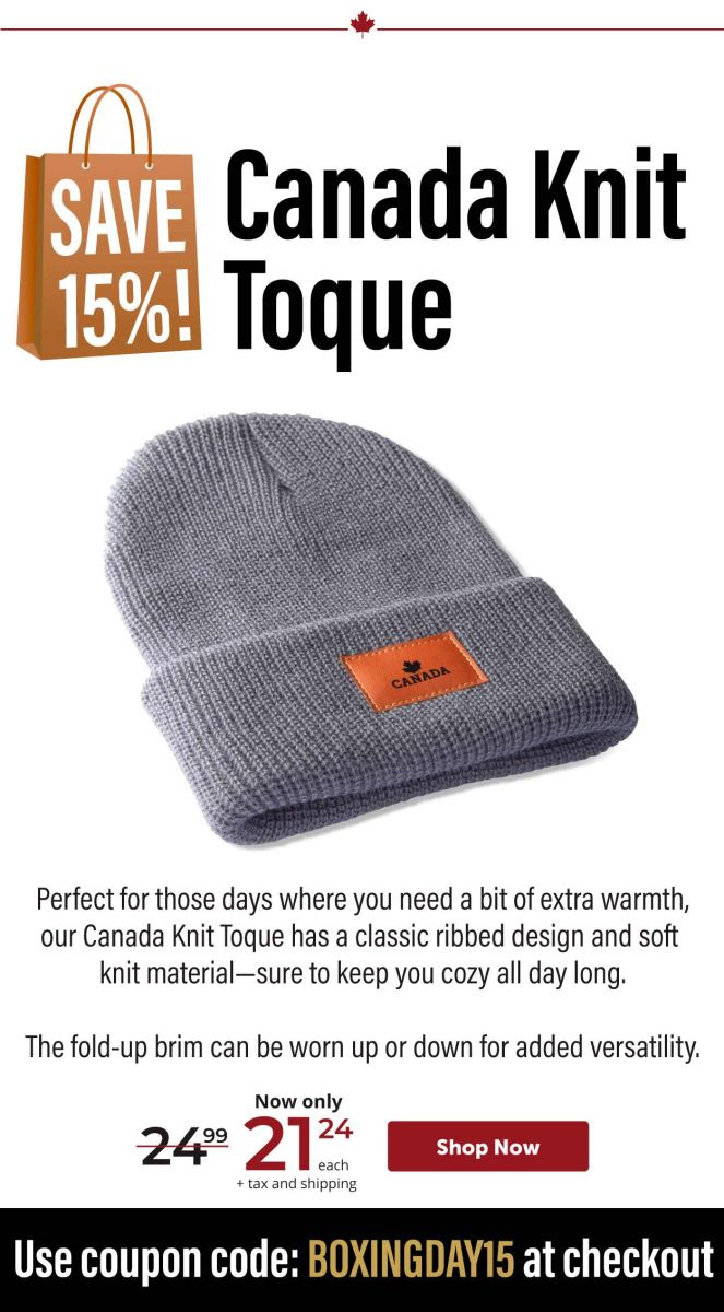 SAVE 15%! Canada Knit Toque