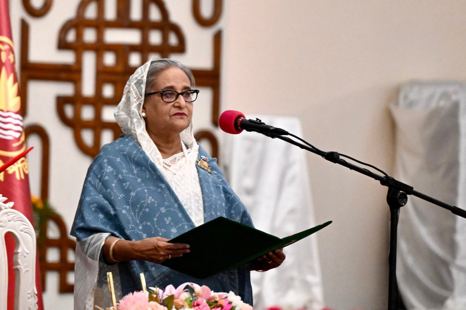 Bangladeshi Prime Minister Sheikh Hasina speaks as she is sworn in for a fifth term in Dhaka, Bangladesh, on Jan. 11.