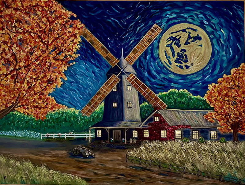 Whimsical Hamptons Mill 40 x 30 x 1 1:2