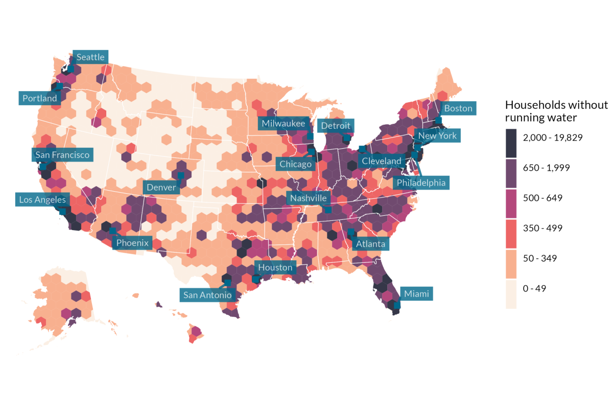 Map of US households plumbing poverty