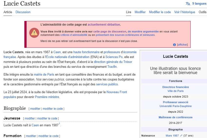 Pourquoi Wikipédia a supprimé puis rétabli l’article sur Lucie Castets