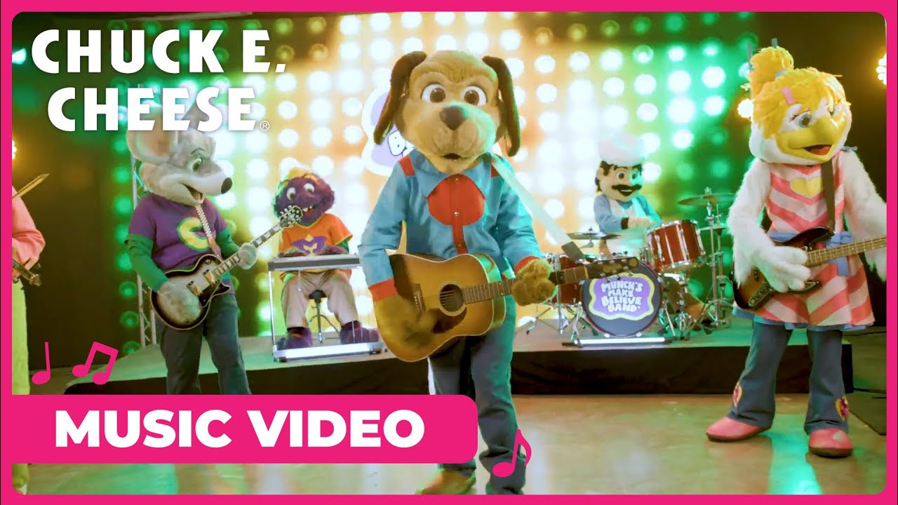 YouTube thumbnail featuring Jasper & other Chuck E. characters as a band.