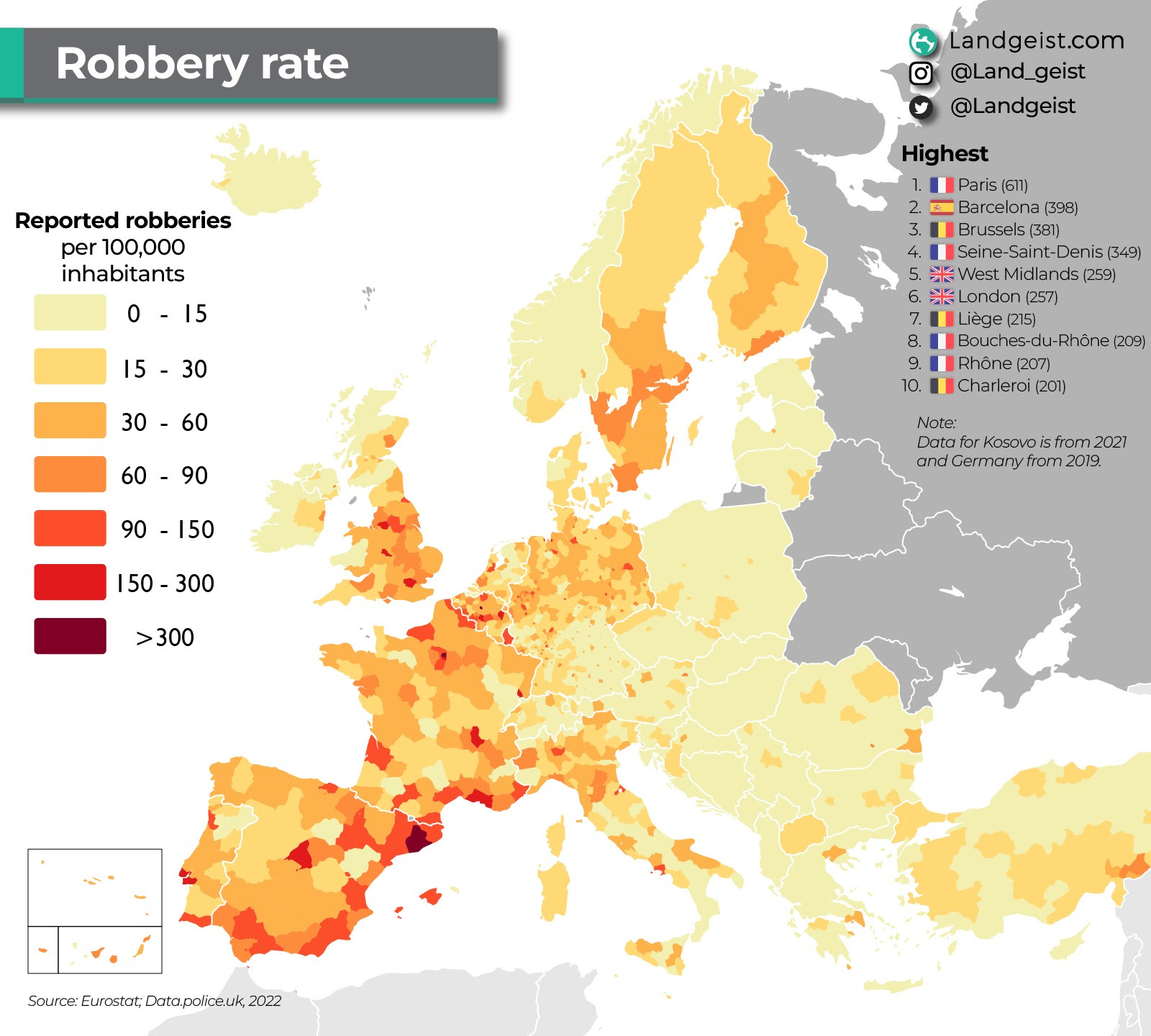 Las ciudades donde tienes más probabilidad de sufrir un robo