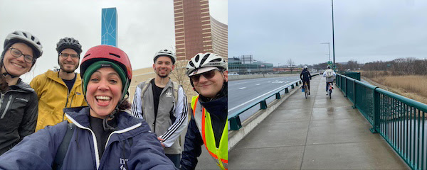 Emerald Network Director Abby Jamiel with
Greenway advocates from the Neponset River Watershed, Emerald Network,
Bike to the Sea / Northern Strand, and Mary Ellen Welch Greenway /
Fairmount Greenway