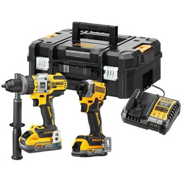 Image of Dewalt DCK2052H1E1T 18V XR Combi Drill & Impact Driver Twin Pack 1x5Ah &1x1.7Ah Powerstack Batteries