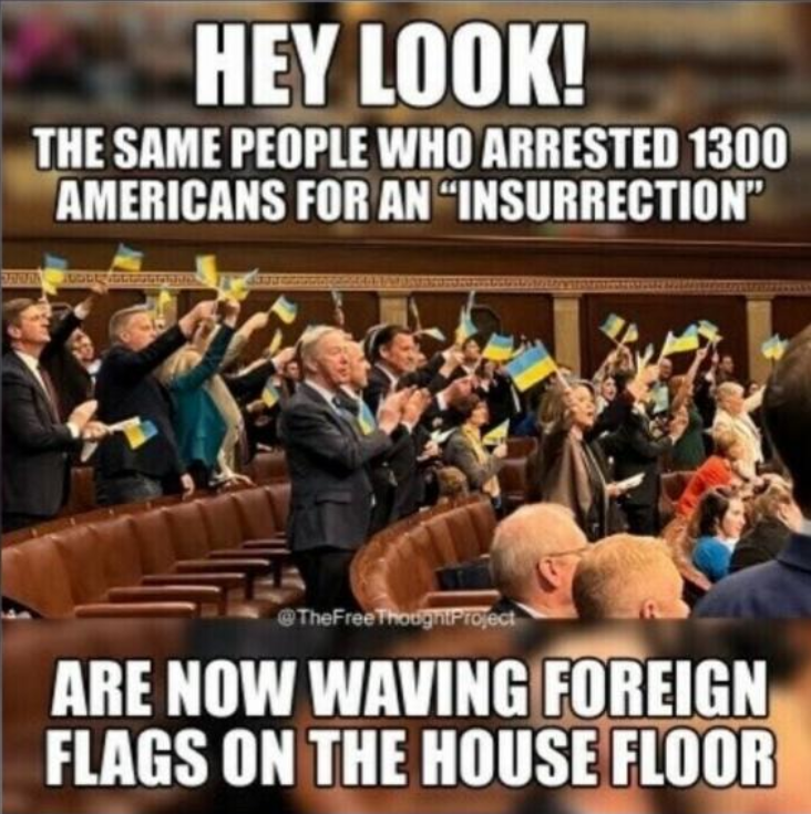 Meme calling out Congress for waving Ukraine flag.