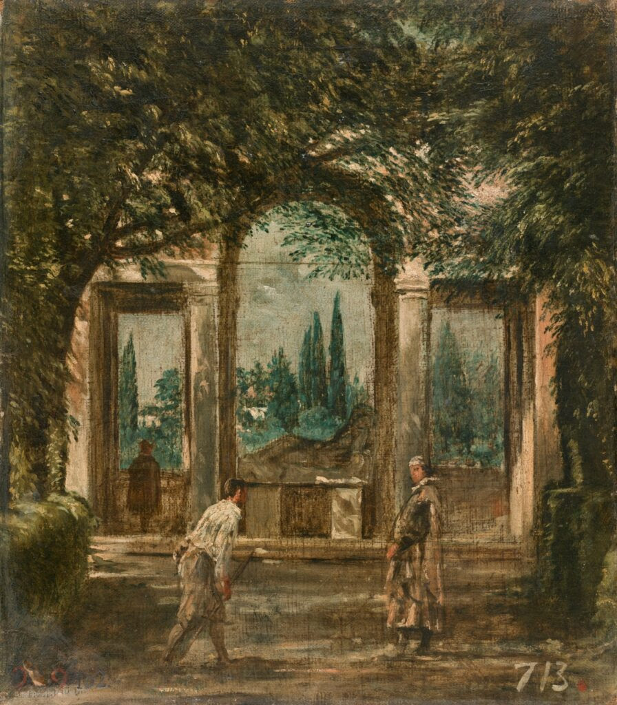 Vista del jardín de la Villa Medici de Roma con la estatua de Ariadna, hacia 1630. Museo Nacional del Prado