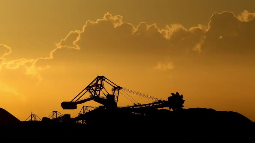 Coal excavator at sunset