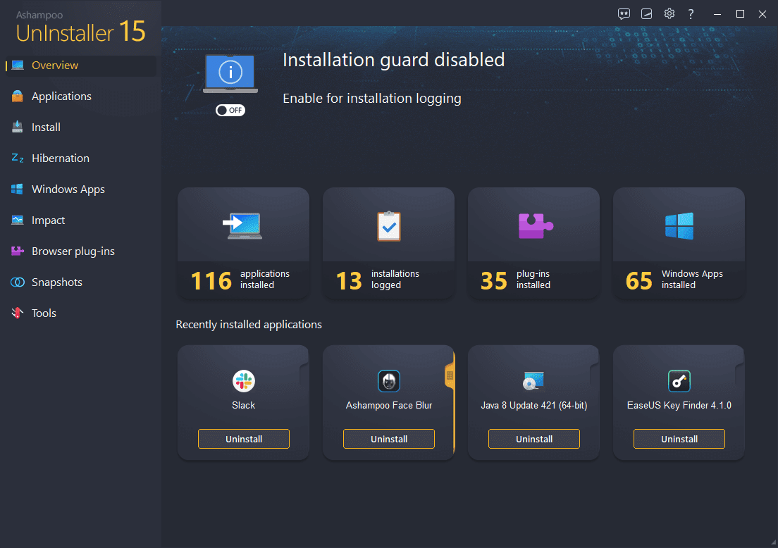 Ashampoo Uninstaller 15 main interface screenshot - overview