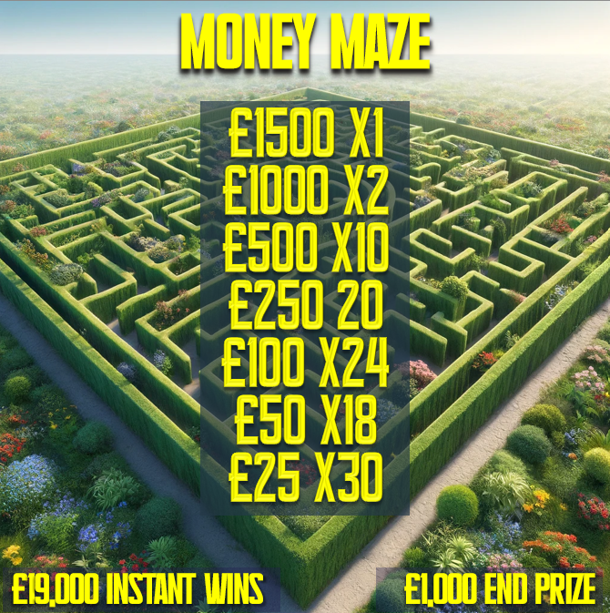 Image of MONEY MAZE £20,000 CASH DRAW £19,000 OF INSTANTS PLUS £1,000 END PRIZE!