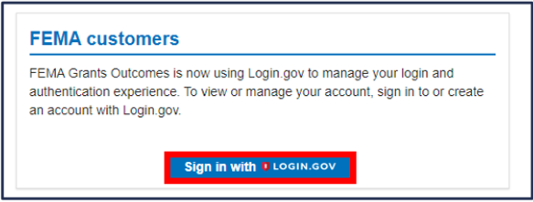 Screen shot of FEMA GO Login.gov Sample